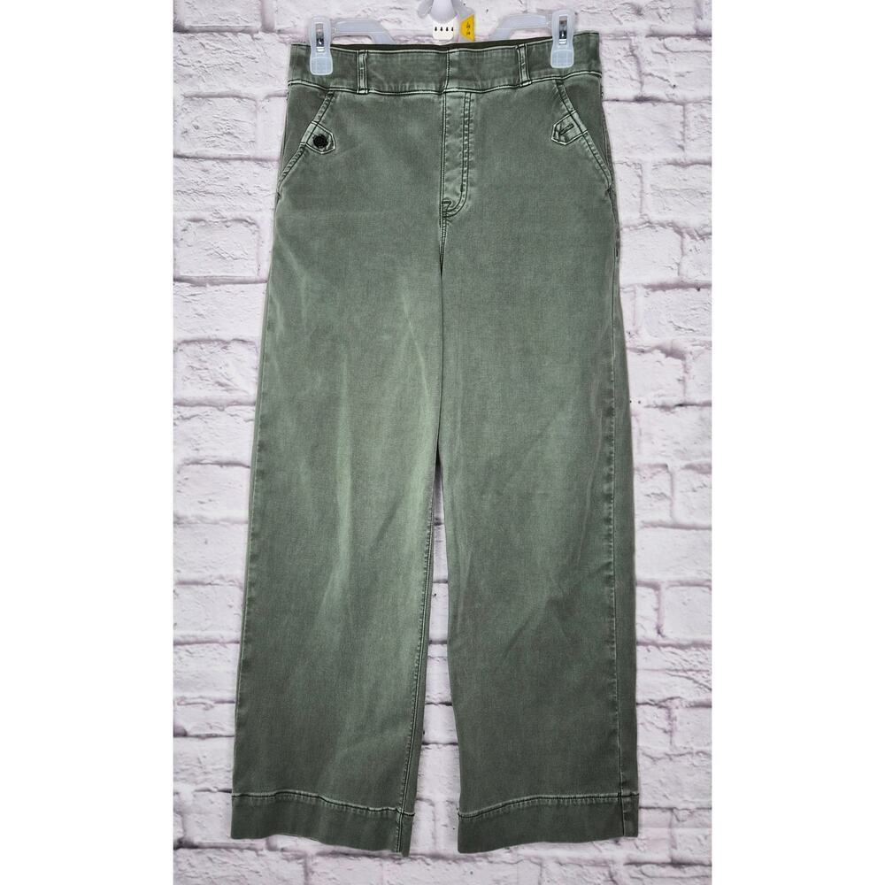 ​SPANX Twill Crop Wide Leg Pants Medium Olive Green High Waist Stretch women's. - Picture 3 of 10